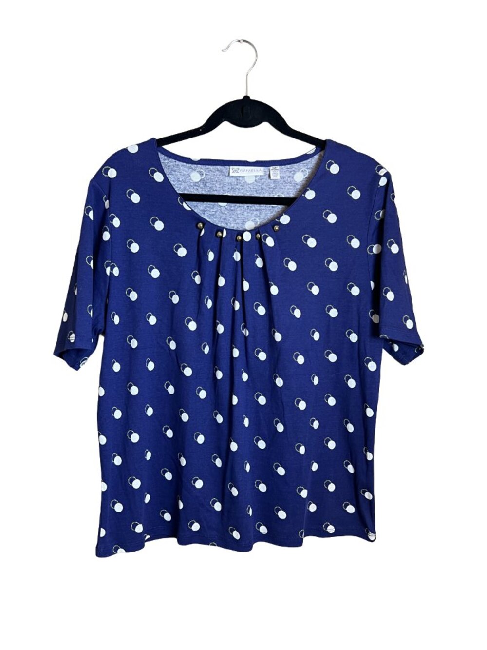 Rafaella‎ Polka Dot Pleated Blouse Blue XLP Petite Casual